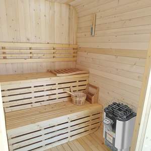 Sauna extérieur en cèdre rouge personnalisable pour 6 à 8 personnes avec option véranda, poêle à bois ou chauffage <span class=keywords><strong>Harvia</strong></span> <span class=keywords><strong>8KW</strong></span>, pierres - Product Image 4