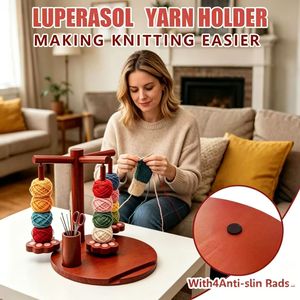 Rotating Wooden Yarn Spool Holder With Crochet <b>Hook</b> Storage Tube Hand Knitting Yarn Organizer Tool Rack Solid Wood <b>Shelf</b> - Product Image 2
