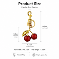 Porte-clés pendentif cerise en cristal tendance pour femme, accessoire de luxe pour sac et clés de voiture, bijou cadeau, vente en gros