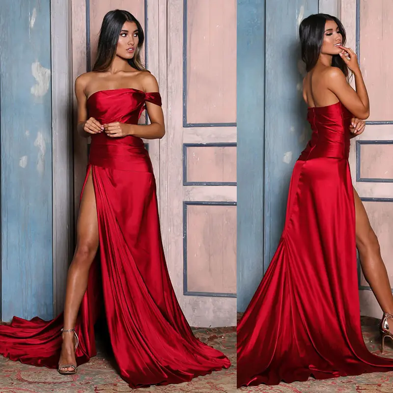 2023 Hot Red luxury evening backless prom dresses long mermaid prom dresses satin evening dress