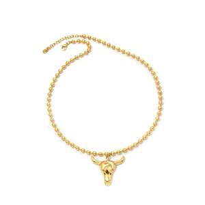 Collar con Colgante de Animal de Moda, Acero Inoxidable 316L, Baño de Oro PVD, Dije de Cabeza de Toro, Cuentas, Joyería Sostenible y Resistente - Product Image 1