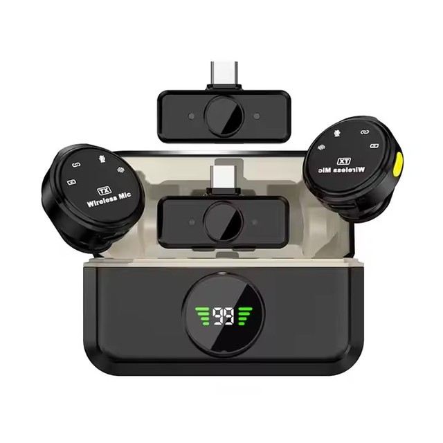 Q9 Wireless Microphone Round Shape Popular Magnetic Design With Two Receiver Charging Bin Have Display