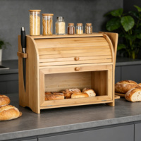 Boîte à pain en bambou grande capacité avec couvercle roulant, porte-couteaux intégré, sécuritaire pour les aliments, gain de place pour le rangement sur le comptoir de cuisine