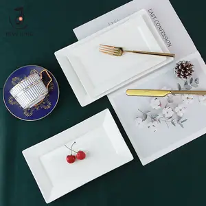Dian Tong 9/12/18/<span class=keywords><strong>20</strong></span> inci Hotel katering Logo kustom keramik putih persegi panjang piring makan malam porselen pencuci piring aman - Product Image 1