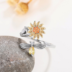 Adjustable <b>Bee</b> Flower Open Ring for Women Trendy Elegant Fashion Finger <b>Jewelry</b> - Product Image 5
