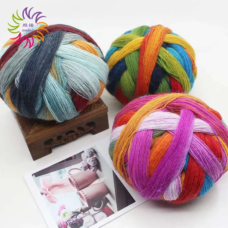 ZHAONUO wholesale hand knitting crocheting rainbow lace 1mm 100g nylon and mercerized wool blend yarn for shawl