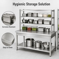 Table de préparation de cuisine en acier inoxydable SUS304, 2 niveaux de rangement, capacité de charge de 500 kg/m, finition polie pour usage commercial, durable