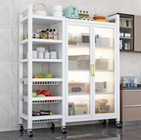 Meuble de rangement de cuisine 3/4 niveaux avec portes, support pour micro-ondes, étagère utilitaire rotative avec paniers et étagères