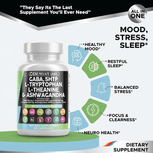 Capsules Tout-en-un 750mg GABA 200mg 5-HTP 500mg L-Tryptophane 500mg L-Théanine pour le Sommeil et le Soutien Émotionnel Adulte - Product Image 5