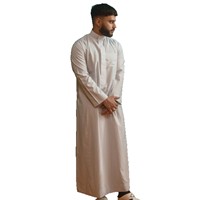 Thobe traditionnel arabe blanc en nylon pour homme, ample et respirant, vêtement de prière, style ethnique du Moyen-Orient, tenue quotidienne pour homme musulman