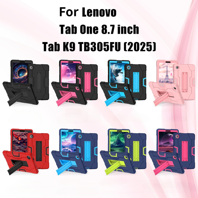 Heavy Duty Rugged Protective Case for for Lenovo Tab One 8.7inch/K9 TB305FU 2025 Kickstand Shockproof Silicone PC Tablet Cover