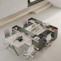 Poste de travail de bureau pour 4 personnes avec cloison de séparation et armoire de rangement, table de travail modulaire pour espace ouvert