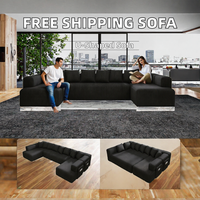 Schwarzes Modulares Ecksofa Ohne Gestell Konvertierbares U-förmiges Stoffsofa Tiefe Sitzfläche Wohnzimmer