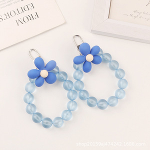 พวงกุญแจรถรูปดอกไม้ทำจากเรซินใหม่เครื่องประดับโซ่ลูกปัดทรงกลมสีทึบตกแต่งเคสหูฟังสไตล์สดใส - Product Image 1