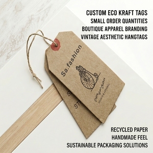 Étiquettes de vêtements en papier kraft écologique, étiquettes de vêtements en papier brun personnalisées, étiquettes rondes pour cadeaux, étiquettes suspendues imprimables avec logo - Product Image 2