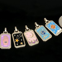 Accessoires de bijoux DIY, pendentif rectangulaire en forme de lune, d'étoile et de soleil, plaqué or 18 carats, émail, design de carte de tarot, collier de créateur