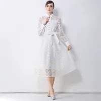 Robe élégante à manches longues et col montant en polyester uni pour le printemps et l'automne, service de vente en gros OEM ODM