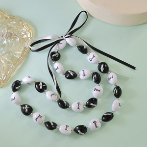 Acrylic Bead Necklace Black White Ball Shape Grad Print Fashion Jewelry for Men Women Party Occasion 10cm <b>Extended</b> <b>Chain</b> - Product Image 3