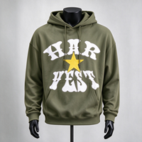 Sweat-shirt à capuche vert pour homme avec imprimé graphique, lettres en relief, poche kangourou et cordon de serrage, style streetwear, OEM ODM