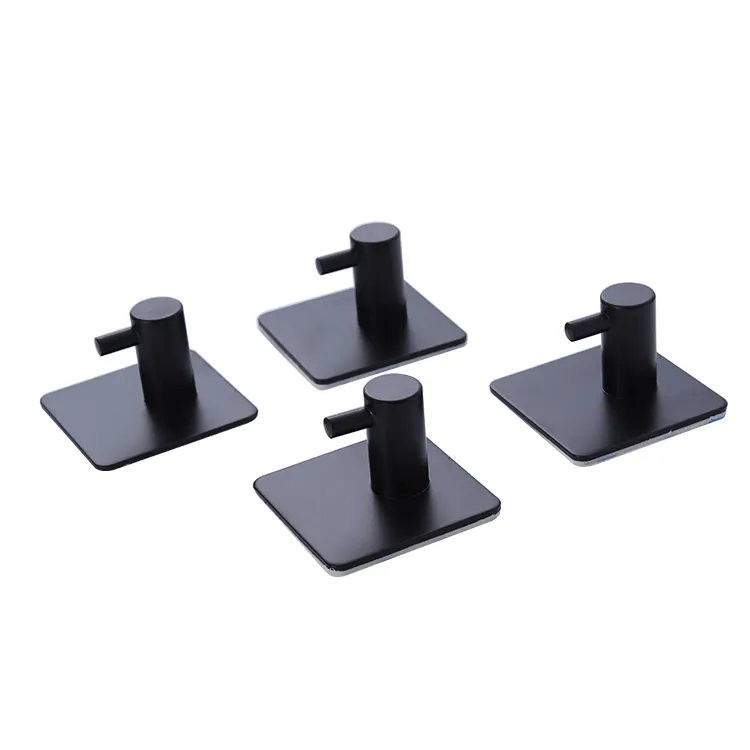 Self-adhesive Contemporary Black Kitchen Bathroom Office Clothes Wall Towel Hooks Stainless Steel Adhesive Hooks