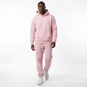 Conjunto Deportivo con Capucha Rosa para Hombre, Sudadera y Pantalones Deportivos de Color Sólido, Corte Regular - Product Image 4