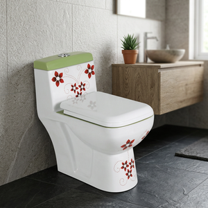 Piège à toilettes en une pièce avec bidet décoratif au sol, WC, siège à fermeture en douceur, articles sanitaires de salle de bains modernes, Aqua Green - Product Image 5