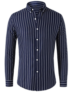 Chemise décontractée d'été pour hommes, à rayures bleues, version large, chemises en tricot brodé à <span class=keywords><strong>manches</strong></span> <span class=keywords><strong>longues</strong></span> - Product Image 4