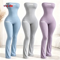 Combinaison une pièce d'été personnalisée sans manches, bustier moulant, élégante, pantalon évasé, décontractée, en coton, pour femme, tenue de fitness
