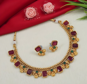 Conjunto de collar de cobre chapado en oro con diseño de flor tradicional conjunto de collar hecho a mano para mujer usar joyería - Product Image 3
