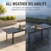 Table de jardin extensible moderne en aluminium avec plateau à lattes, résistante à la rouille, pour terrasse et balcon