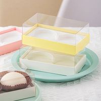 Boîte de papier rectangulaire Cookie Mochi Donut de qualité alimentaire avec couvercle transparent en PET Boîtes à dessert avec 2 compartiments