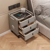 Mesita de Noche Inteligente, Mueble para el Hogar Multifuncional de Madera Maciza, Mesita de Noche con Carga Inalámbrica, Moderna y Minimalista con Huella Dactilar