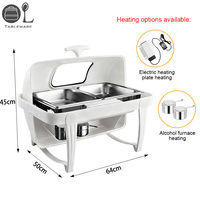 Set Perlengkapan Prasmanan Chafing Dish Stainless Steel Putih/Hitam Kelas Atas Grosir, Sistem Pemanas Alkohol Roll Top, Kontrol Suhu, Hemat Energi