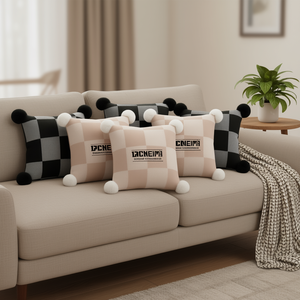 Juego de Fundas de Almohada de Punto a Cuadros SOGA, Paquete de 6, Negro, Gris, Rosa, Pompones, Cojines para Asiento, Accesorios Modernos para Interiores - Product Image 2