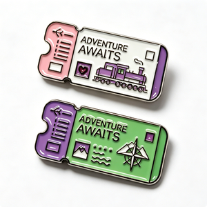 Adventure Awaits Ticket Metal <b>Pin</b> <b>Badge</b> Enamel Travel Souvenir Purple Green Rectangle Shape Zinc Alloy Hard Enamel - Product Image 2