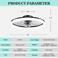 Ventilateur de plafond moderne sans pales de 19 pouces avec lumière et télécommande, 3000K-6500K, intensité variable, montage encastré pour chambre, salon, cuisine