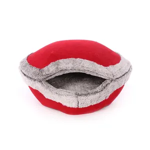 wholesale eco friendly comfortable cute red suede fancy round luxury calming pet cave large bed washable dog cat cushion