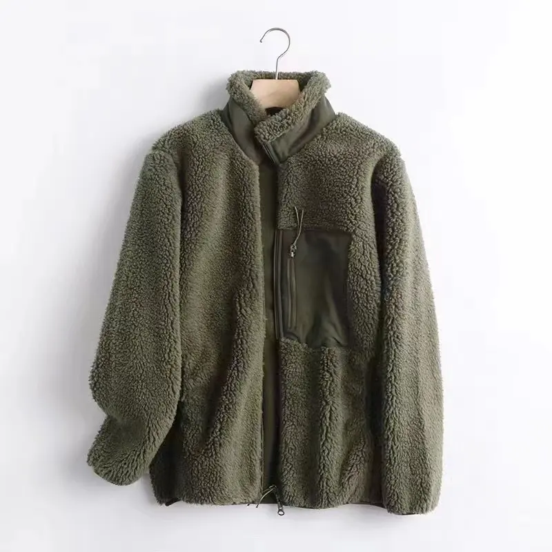 하이 퀄리티 두꺼운 전체 지퍼 재킷 유틸리티 가짜 모피 셰르파 양털 더미 재킷