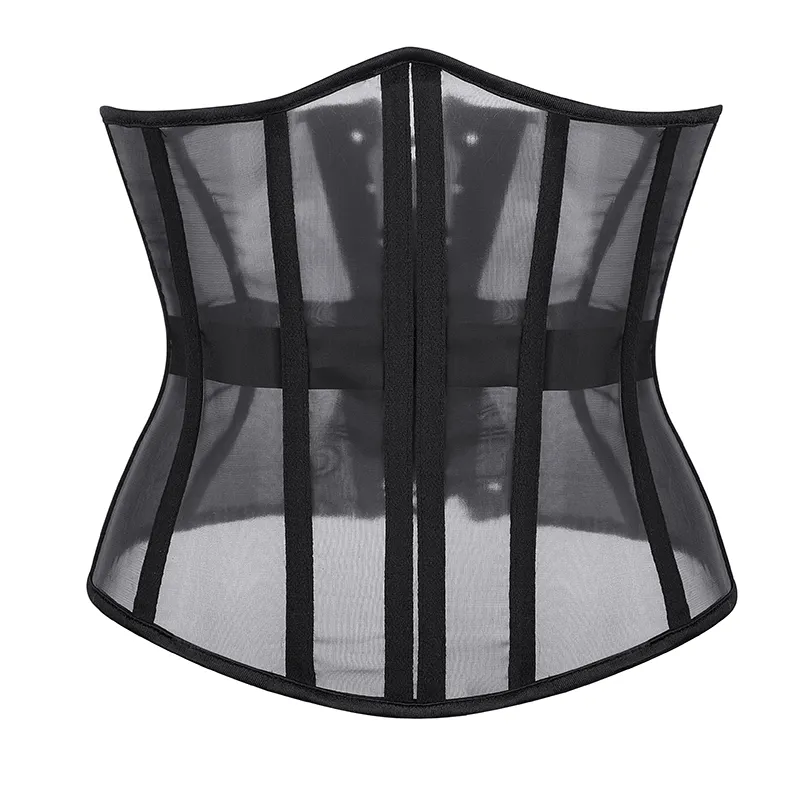 14 fish bones women's sexy underbust mesh sheer bustiers Belt see through Sexy Black Corset