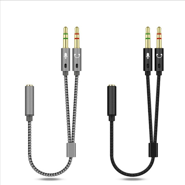 Headphone Splitter Cable Computer 3.5mm Female 2 Male Jacks Mic Audio Y Splitter Microphone Adapter Aux Cable Copper Conductor