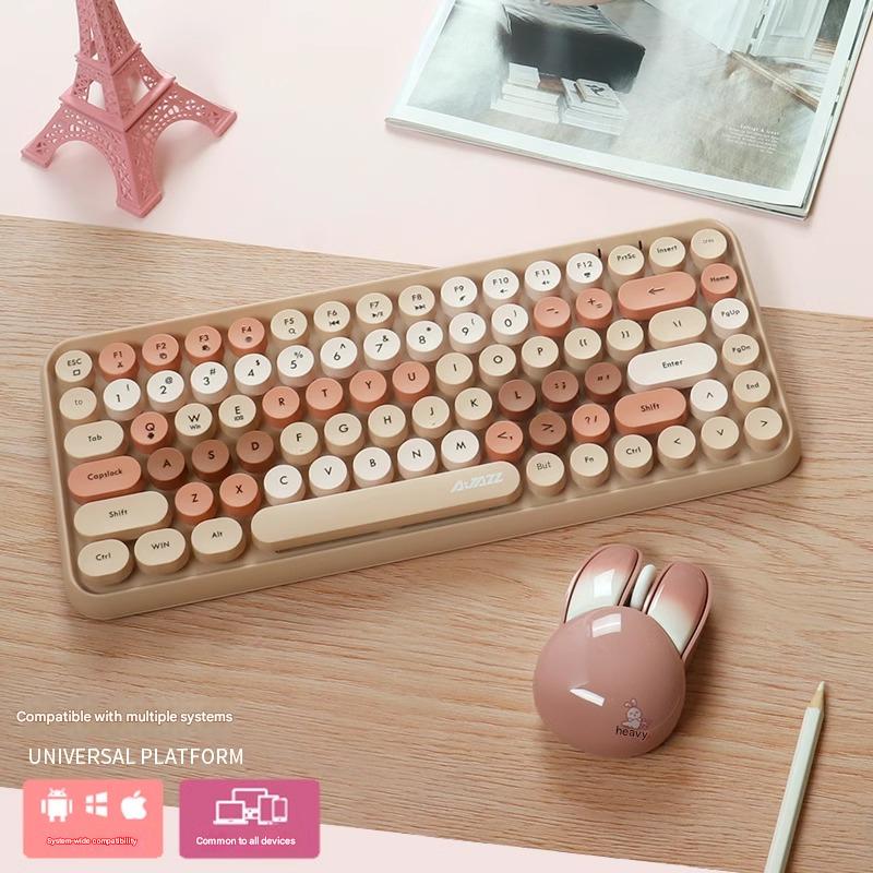 คีย์บอร์ด BT 5.0 + เมาส์สีน้ำตาล