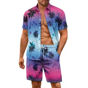 Drop Shipping Casual Mansเสื้อฮาวายชุดราคาขายส่งแฟชั่นแขนสั้นชุดพิมพ์ตามความต้องการชุดชายหาดชายหาดสั้น