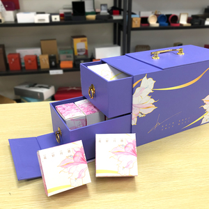 Personnalisé De Luxe Mid-Autumn Festival Cadeau Mooncake Boîte <span class=keywords><strong>Paquet</strong></span> Conception 2 Couche Tiroir Coulissant Mooncake Emballage Boîte Avec Poignée - Product Image 2