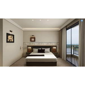 Ensemble de meubles de chambre d'hôtel 3 étoiles en bois moderne avec lit king-size, table de chevet, tête de lit capitonnée, armoire et meuble TV pour chambre complète - Product Image 1
