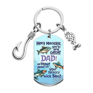 <span class=keywords><strong>Porte</strong></span>-clés en acier inoxydable personnalisé en gros, idées cadeaux pour les amateurs de pêche, <span class=keywords><strong>porte</strong></span>-clés avec breloque poisson, <span class=keywords><strong>cadeau</strong></span> pour la fête <span class=keywords><strong>des</strong></span> pères, <span class=keywords><strong>cadeau</strong></span> d'anniversaire - Product Image 1