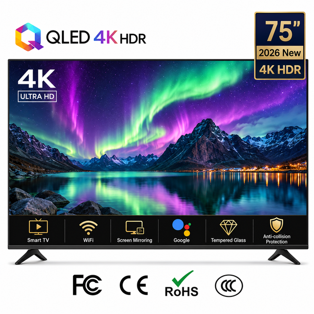 Wholesale 75 Inch 4K QLED Android Smart TV Large Screen Television Supplier for Retailers Distributors and Importers