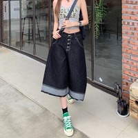 Culottes en jean OEM, style baggy, jambes larges, Y2K, multi-boutons, surpiqûres contrastées, ourlet brut, streetwear Harajuku, unisexe, pantalon 3/4