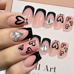 24 <span class=keywords><strong>Uñas</strong></span> Acrílicas Francesas Cuadradas <span class=keywords><strong>con</strong></span> Diseño de Lazo, Corazón, Flor, Diamantes de Imitación, <span class=keywords><strong>Uñas</strong></span> Postizas <span class=keywords><strong>con</strong></span> Punta de Estrella de Mar y Perla para Manicura - Product Image 1