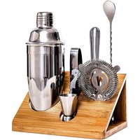 Ensemble de shaker à cocktails en acier inoxydable avec outils de bar, shaker Cobbler 750 ml, kit de barman, support en bambou pour bar à domicile, vente en gros
