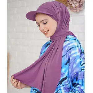 New arrival solid colors baseball cap with chiffon hijab fashion Muslim bubble Instant chiffon hijabs with cap